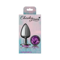 Cheeky Charms Gunmetal Round Butt Plug w Purple Jewel Large