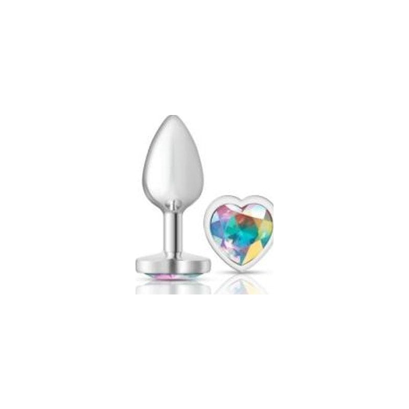 Cheeky Charms Silver Metal  Butt Plug w Heart Clear Jewel Small