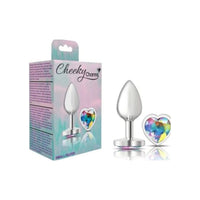 Cheeky Charms Silver Metal  Butt Plug w Heart Clear Jewel Small