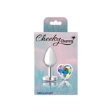 Cheeky Charms Silver Metal  Butt Plug w Heart Clear Jewel Small