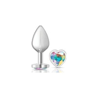 Cheeky Charms Silver Metal  Butt Plug w Heart Clear Jewel Medium