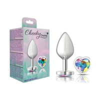 Cheeky Charms Silver Metal  Butt Plug w Heart Clear Jewel Medium