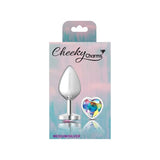 Cheeky Charms Silver Metal  Butt Plug w Heart Clear Jewel Medium