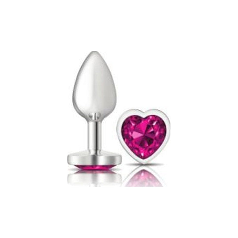 Cheeky Charms Silver Metal  Butt Plug w Heart Pink Jewel Small