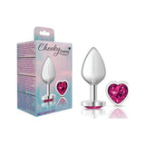 Cheeky Charms Silver Metal  Butt Plug w Heart Pink Jewel Medium