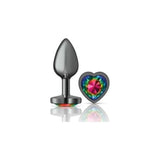 Cheeky Charms Gunmetal  Butt Plug w Heart Rainbow Jewel Small