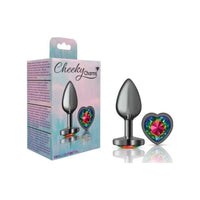 Cheeky Charms Gunmetal  Butt Plug w Heart Rainbow Jewel Small