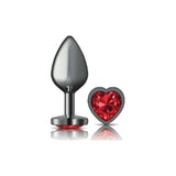 Cheeky Charms Gunmetal  Butt Plug w Heart Red Jewel Medium