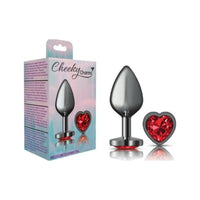 Cheeky Charms Gunmetal  Butt Plug w Heart Red Jewel Medium