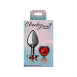 Cheeky Charms Gunmetal  Butt Plug w Heart Red Jewel Medium