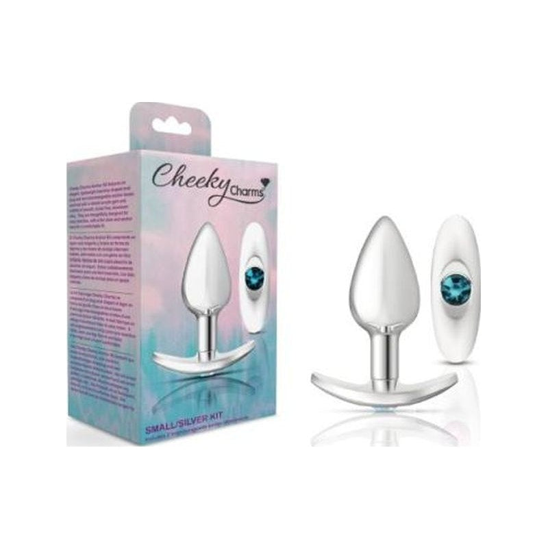 Cheeky Charms Silver Anchor Butt Plug w Clear and Teal Jewel Kit