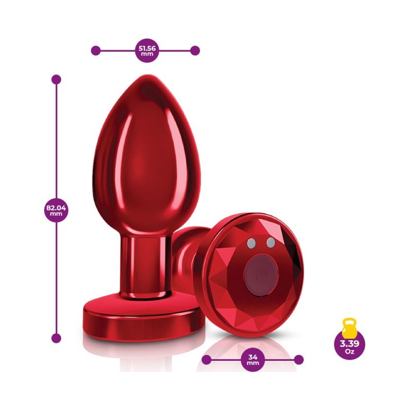 Cheeky Charms Red Rechargeable Vibrating Metal Butt Plug w Remote Medium