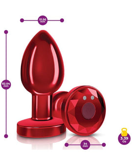 Cheeky Charms Red Rechargeable Vibrating Metal Butt Plug w Remote Medium