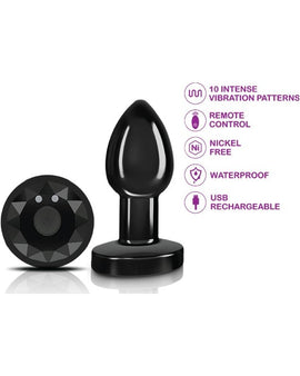 Cheeky Charms Gunmetal Rechargeable Vibrating Metal Butt Plug w Remote Small