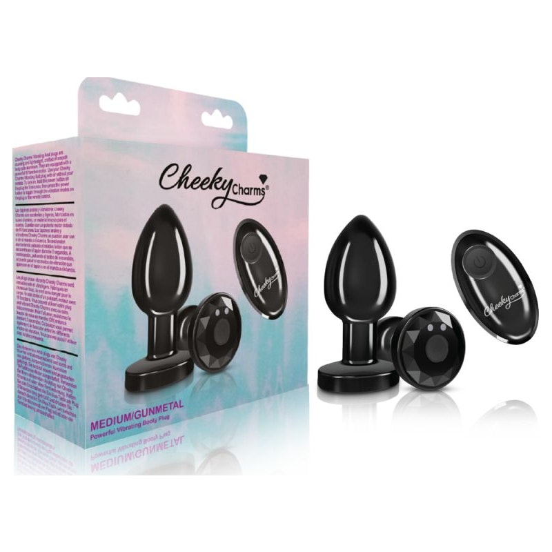 Cheeky Charms Gunmetal Rechargeable Vibrating Metal Butt Plug w Remote Medium