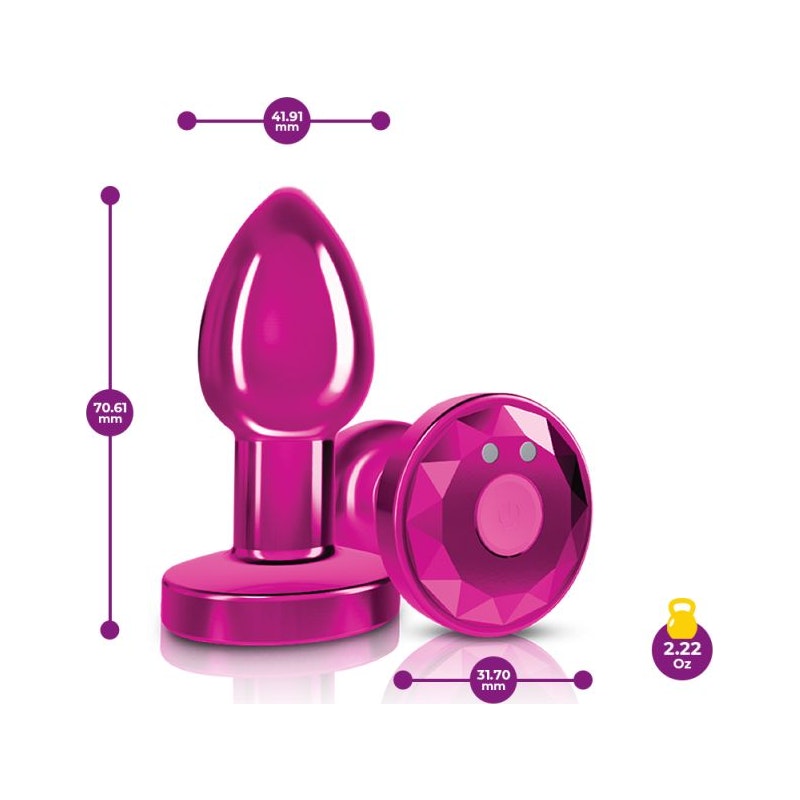 Cheeky Charms Pink Rechargeable Vibrating Metal Butt Plug w Remote Small