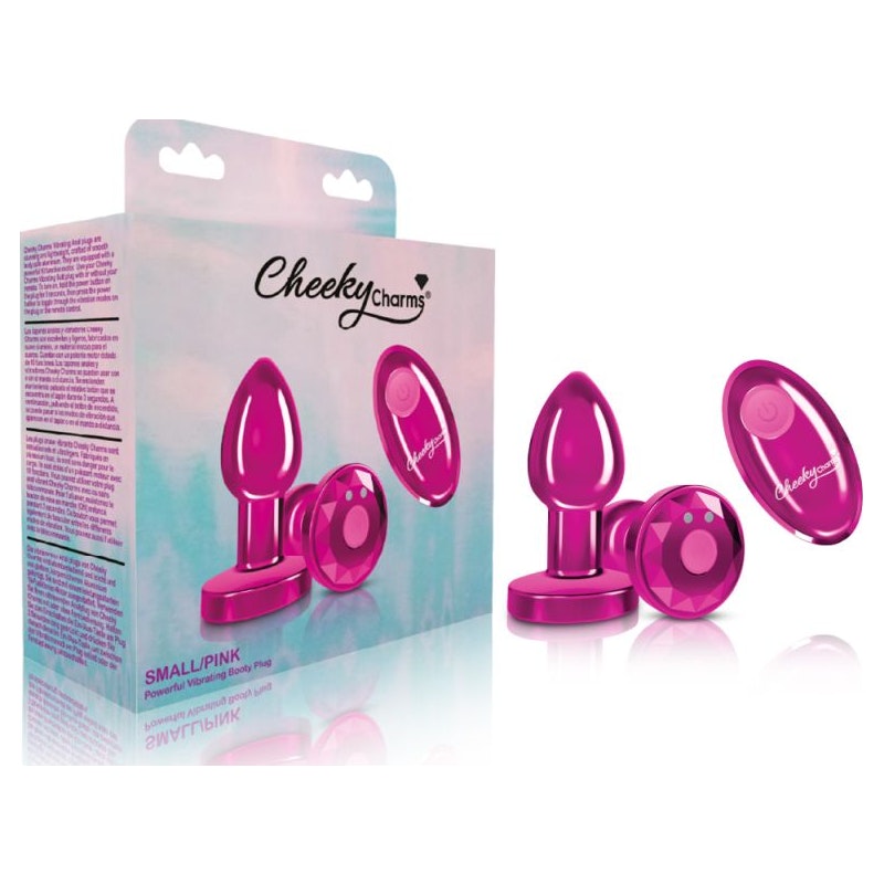 Cheeky Charms Pink Rechargeable Vibrating Metal Butt Plug w Remote Small