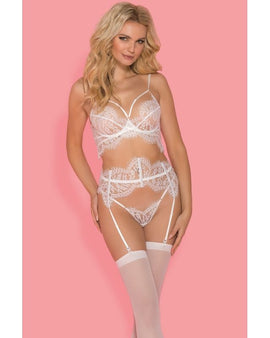 Bianca 4 Pc Bra G-String Garter & Stocking Set White