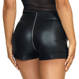Stretch Wetlook Zip Shorts Black