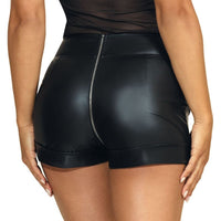 Stretch Wetlook Zip Shorts Black