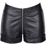 Stretch Wetlook Zip Shorts Black