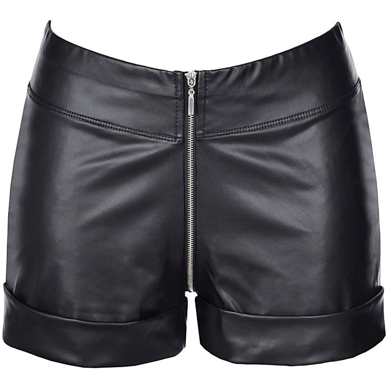 Stretch Wetlook Zip Shorts Black