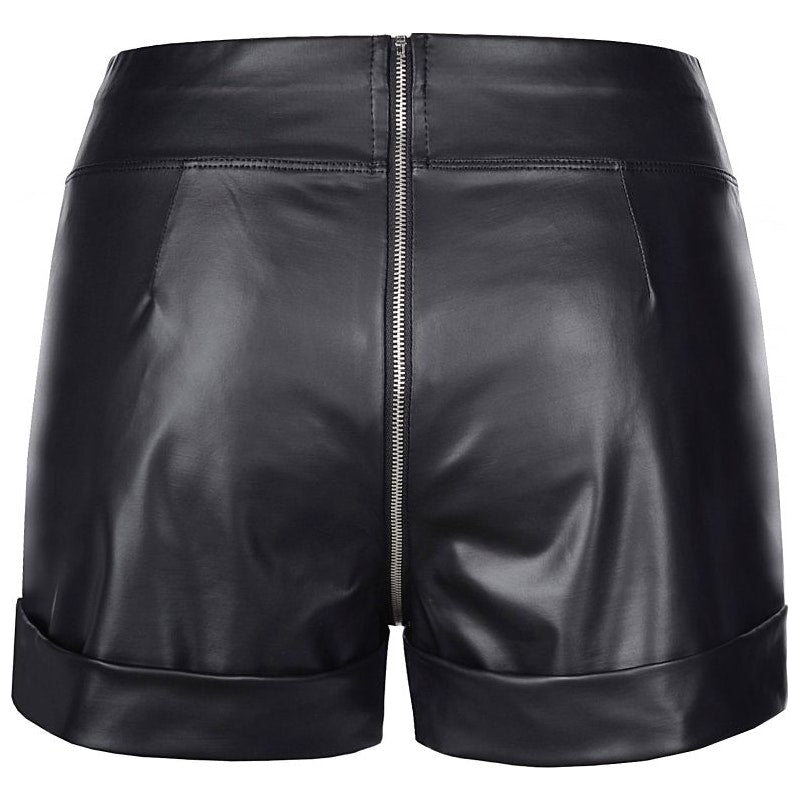 Stretch Wetlook Zip Shorts Black