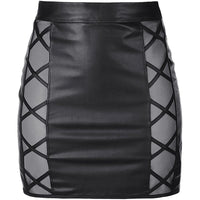 Stretch Wetlook Mesh Criss Cross Skirt Black