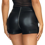 Stretch Wetlook Zip Shorts Black