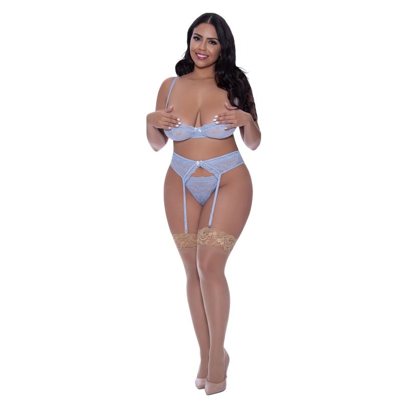 Demi Bra Garter and Thong Set