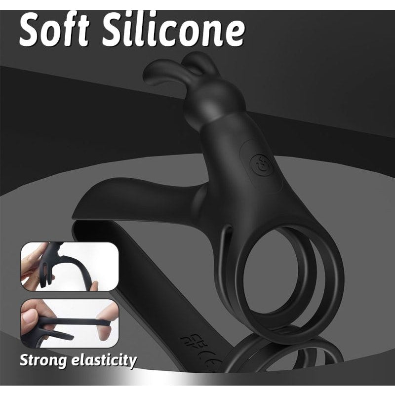 Remote Control Vibrating Penis Shaft and Rabbit Ear Clit Stim Enhancer