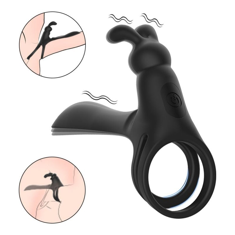 Remote Control Vibrating Penis Shaft and Rabbit Ear Clit Stim Enhancer